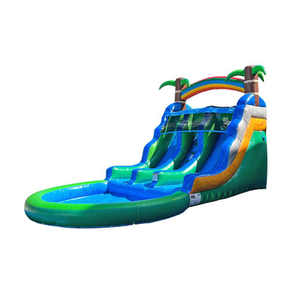 POP JUMP 13ft Tall Topical Inflatable Water Slide Dual Lane with Pool- 23ft Long, 100% PVC Vinyl, Commercial Reinforced, Backyard Summer Play, Wet/Dry Fun, Front Entry for Supervision, Includes Blower