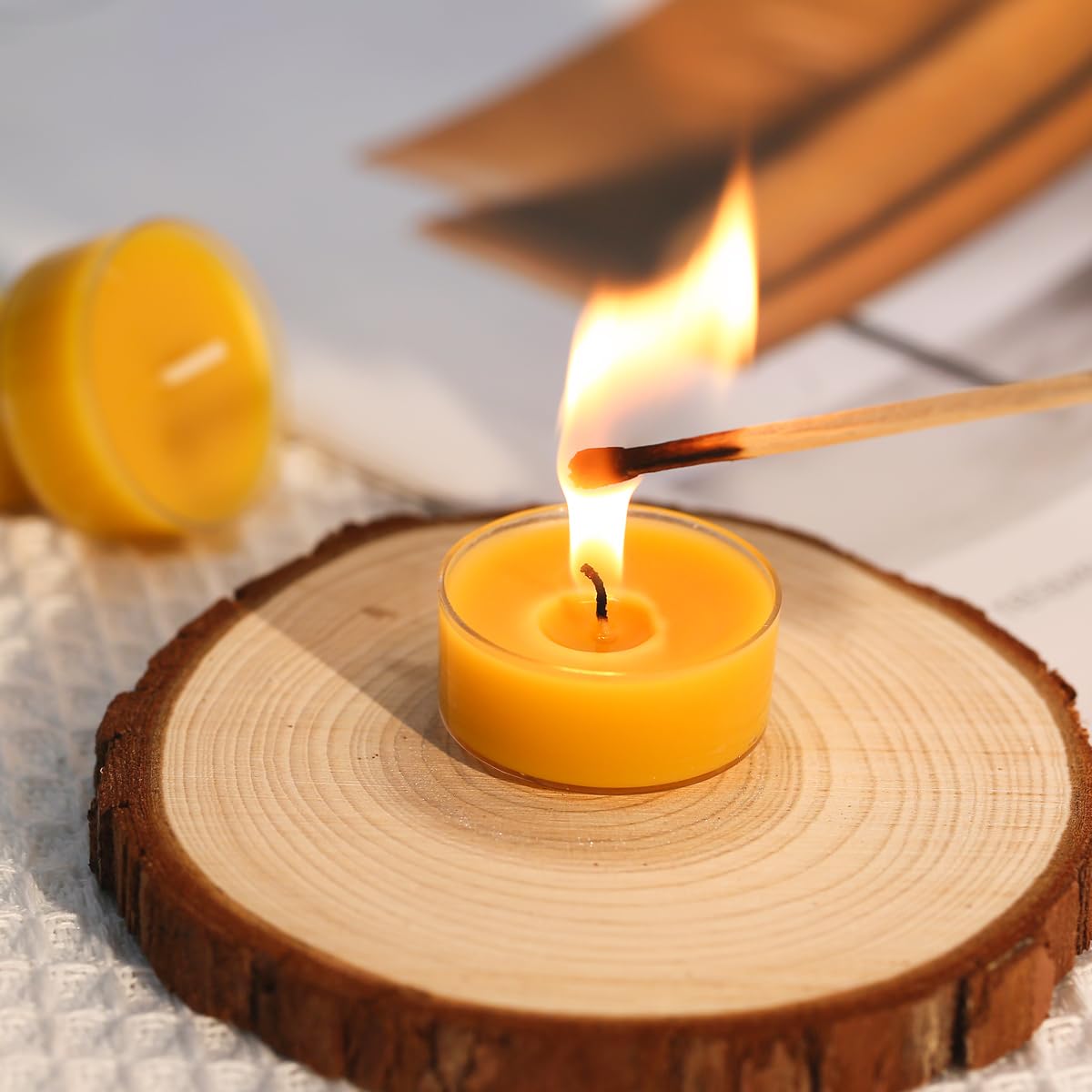 Capaniel 36 Packs Beeswax Tealight Candles- 4 Hour Burn Time Beeswax Candles Burn Evenly and Clean Bees Wax Candles Bulk Smokeless Beeswax Tea Lights for Relaxing Air Purification