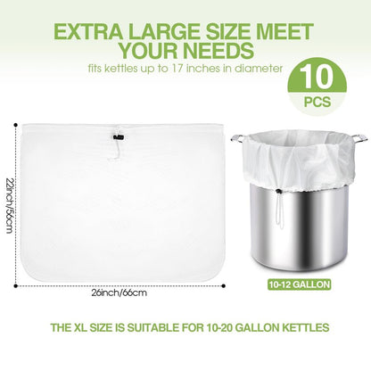 Chumia 10 Pack Brew Bags Reusable Extra Large 26 x 22'' Fine Mesh Strainer Cold Brew Filters Drawstring Cheese Cloth Straining Bags Wine Making Supplies for Fruit Cider Beer