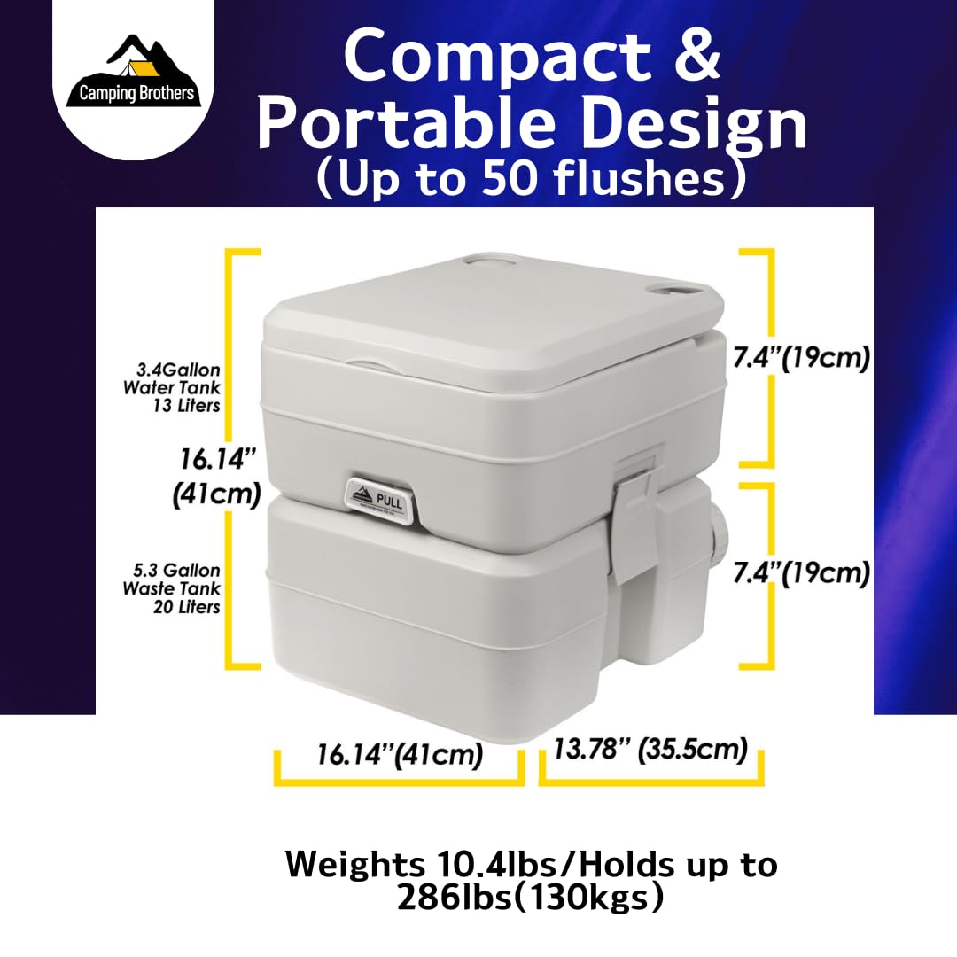 5.3 Gallon Portable Camping Toilet for Adults with Carry Bag – Extra Large Porta Potty for Adults Outdoors, RV, Boat | 286 LBS Capacity, 50 Flushes, Detachable Tanks, Carry Bag Included