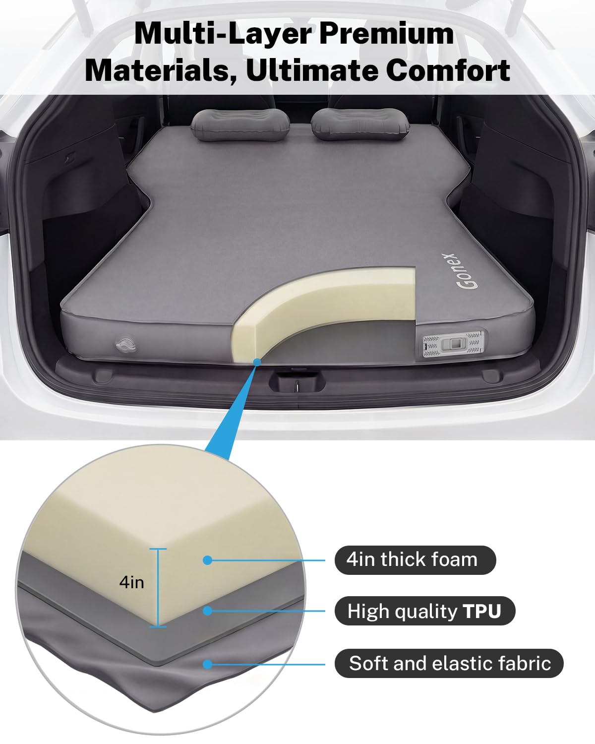Gonex Foam Mattress for Tesla Model Y 2020-2026 Juniper, Inflatable 4" Air & Foam Bed with Cordless Pump, 78"x54" Full Size, Foldable & Fits in Frunk, Perfect for Roadtrips, Camping & Naps