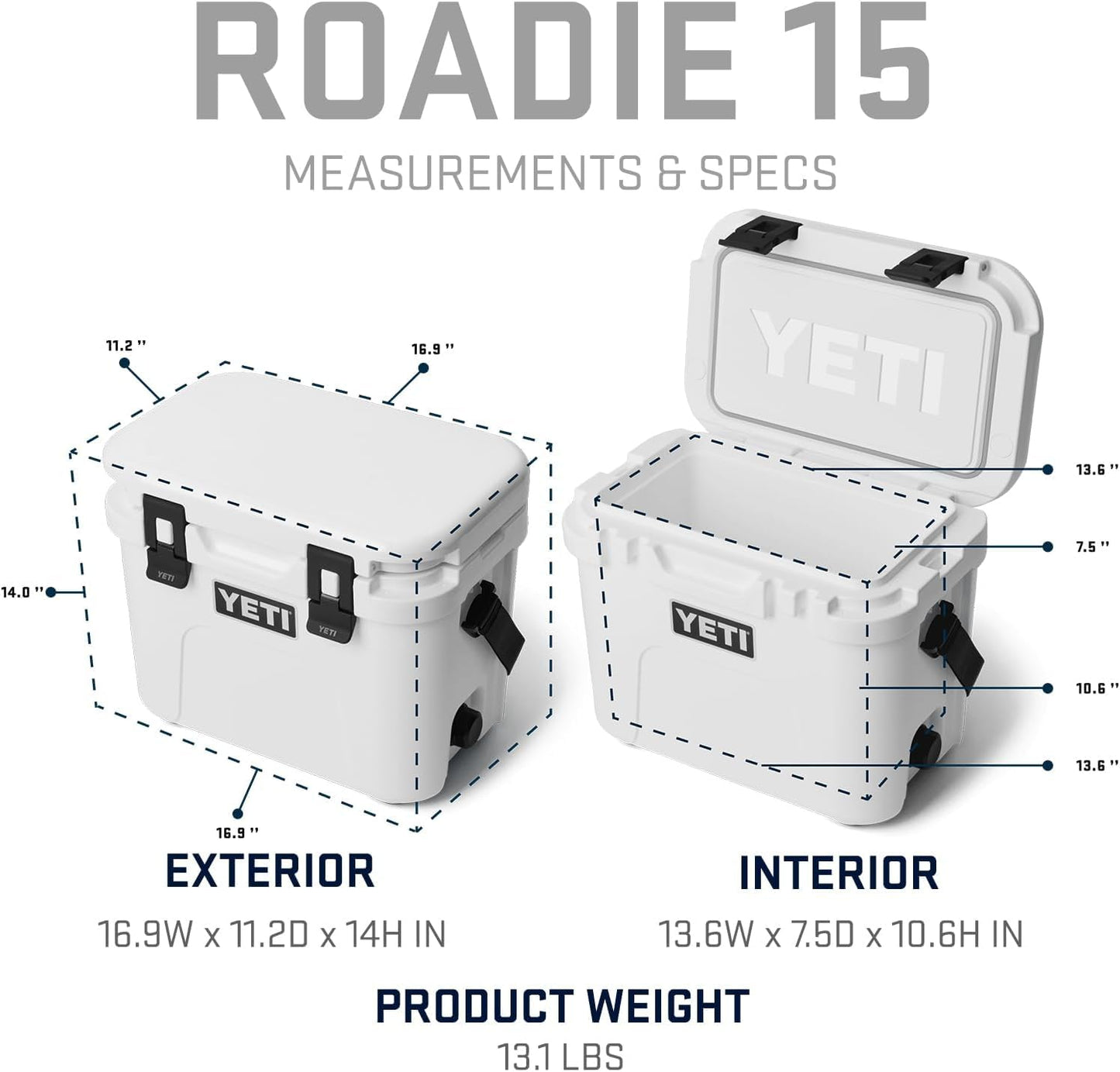 YETI Roadie 15 Hard Cooler with DoubleDuty Shoulder Strap, White/Blue
