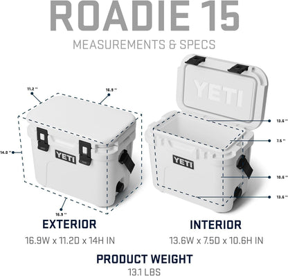 YETI Roadie 15 Hard Cooler with DoubleDuty Shoulder Strap, White/Blue