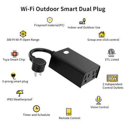 Minoston Outdoor Smart Plug, Matter Smart Plug, Smart Home Wi-Fi Outlet IP65 Waterproof, Compatible with Alexa, Apple Home, SmartThings, Google Home, Smart Life, IP65 Waterproof, 2.4Ghz, 2 Pack