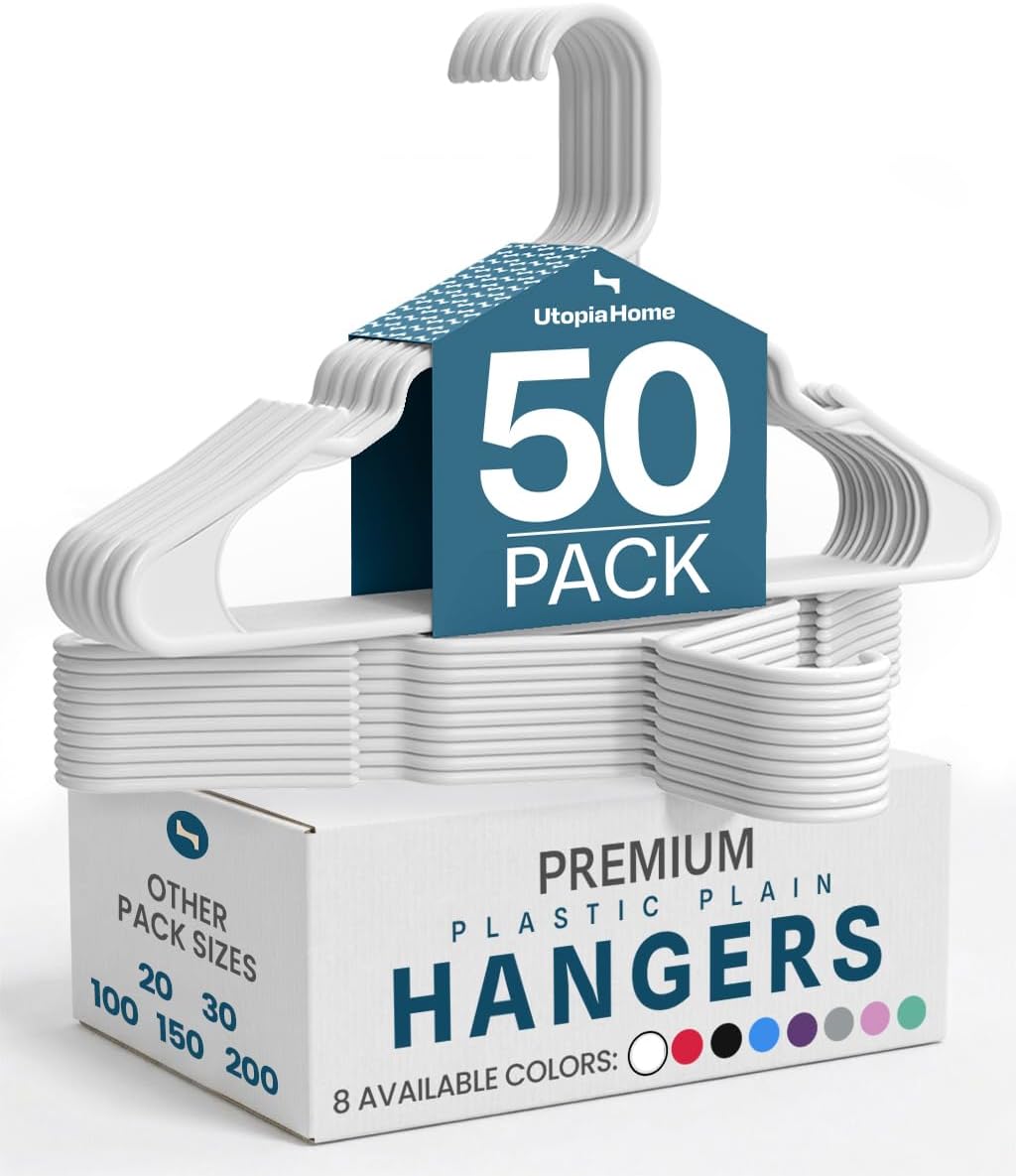 Utopia Home Plastic Hangers - Durable Space-Saving Closet Organizers - 50 Pack in White