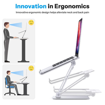 OMOTON Laptop Stand for Desk, Ergonomic Adjustable Computer Stand Aluminum Portable Desktop Laptop Riser Holder for MacBook Air Pro, Dell, HP and All Tablets Up to 15.6", Glossy Silver
