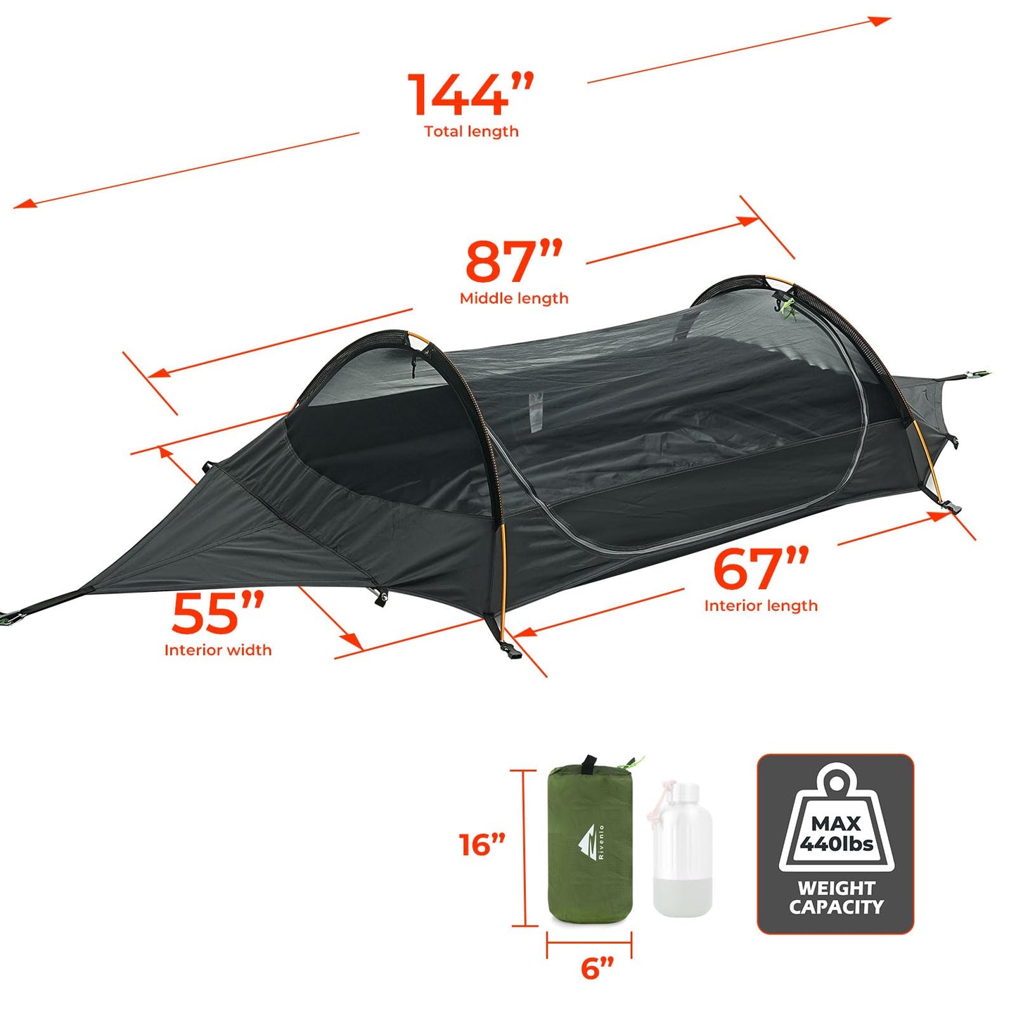 Flat Lay Camping Hammock Tent with Mosquito Net & RainFly, 3 in 1 Waterproof Lightweight Portable Sleeping Hammock Bug, Travel Outdoor Gear with Tree Strap Swing, for Hiking Patio Expedition
