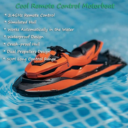 Miracland 2.4GHz Remote Control Jet Ski High Speed RC Motorboat Water Toy with Dual Propellers 2 Speed Levels 50 Meters Control Range (Green)