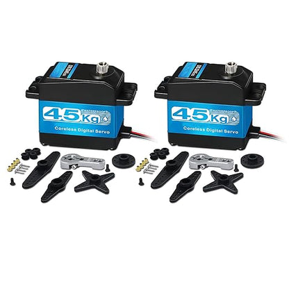 2 Packs 45KG High Torque Servo 8.4V Coreless RC Steering Servo Motors Stainless Steel Gear Low Profile Waterproof for 1/8 1/10 1/12 Scale Cars DIY Robotic-270 Degree