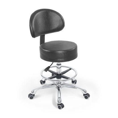 Grace&Grace Height Adjustable Swivel Rolling Stool with Back Extra Thick Seat for Ultimate Comfort for Salon, Studio, Shop, Kitchen (Black,with Foot Rest)
