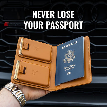 Kings Loot Passport Holder Wallet – RFID Blocking Leather Travel Wallet with Built-in Airtag Holder – Holds 1-6 Cards & Passport – Easy Pull Tab – Slim & Stylish Wallets (Midnight Black)