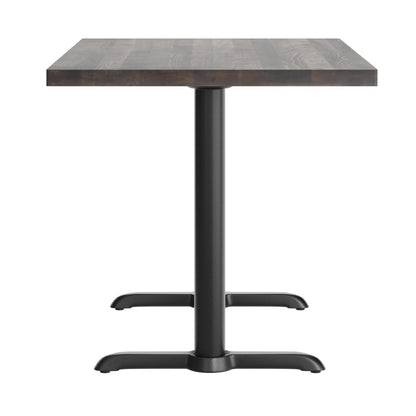 Flash Furniture Bennett 30" x 48" Solid Wood Commercial Indoor Tabletop in Dark Brown with Dual 5" x 22" Dining Height Black Cast Iron T Bases, 400 lb. Static Capacity