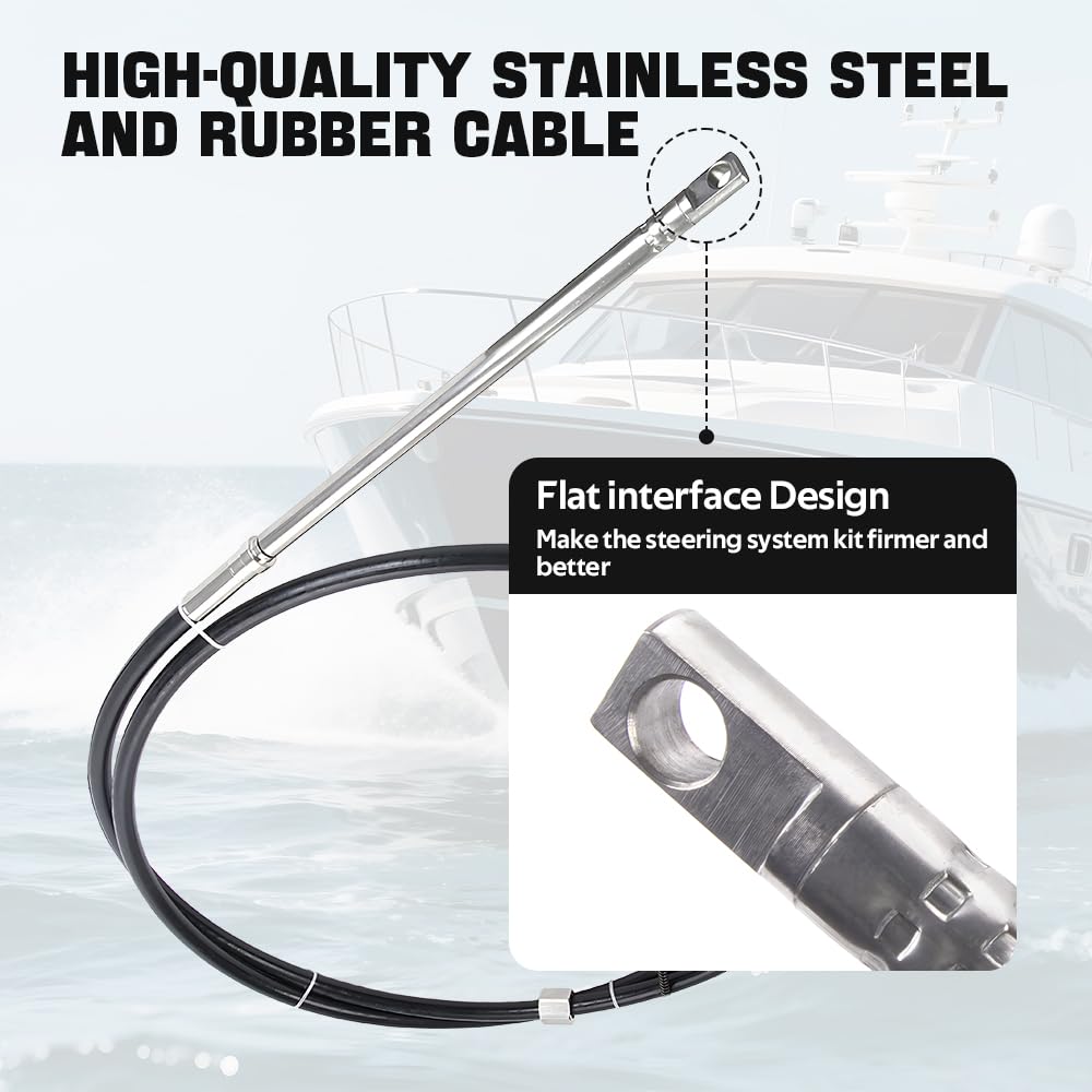 RASTP 13FT Boat Steering System, 13FT Outboard Steering Kit with 3/4" Tapered Shaft with 12.7 Inch Steering Wheel for Yachts, Fishing Boats & Watercraft