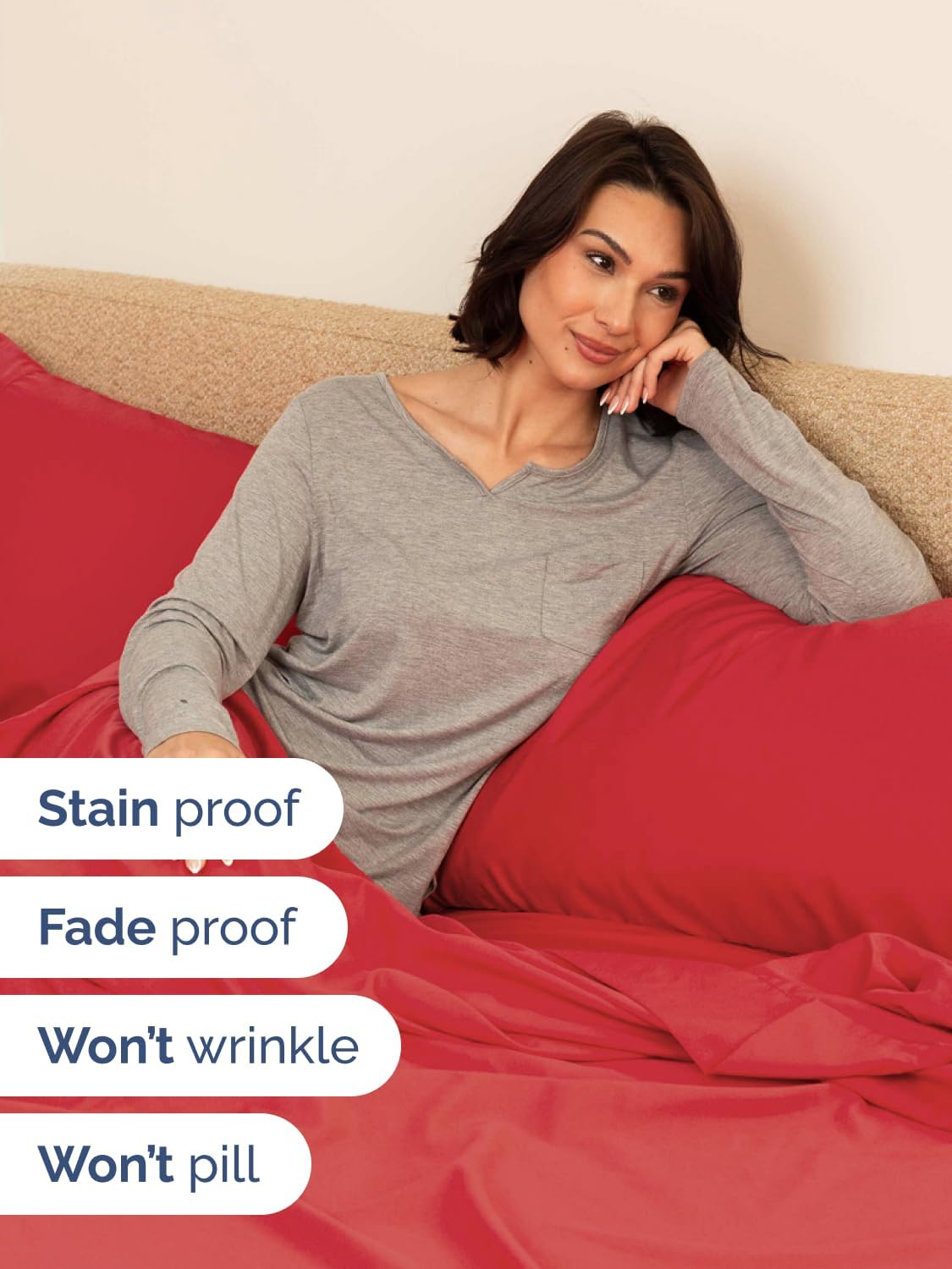 Skiennix Extra Deep Cal King Sheet Set - 6 Piece Breathable Cooling Bedding - Soft Wrinkle-Free Red