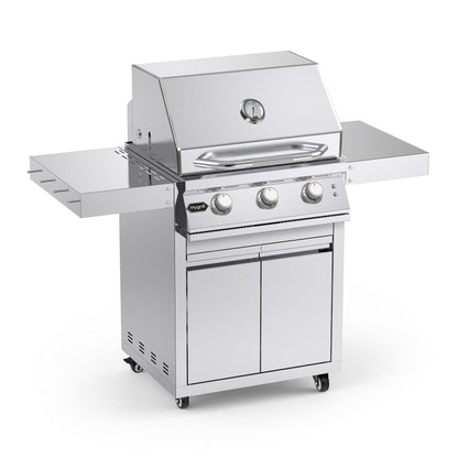 Stainless Steel Grill Cart for Hygrill 3-Burner Built-In Gas Grill, Outdoor Kitchen Island with Foldable Side Shelves and Storage Cabinet