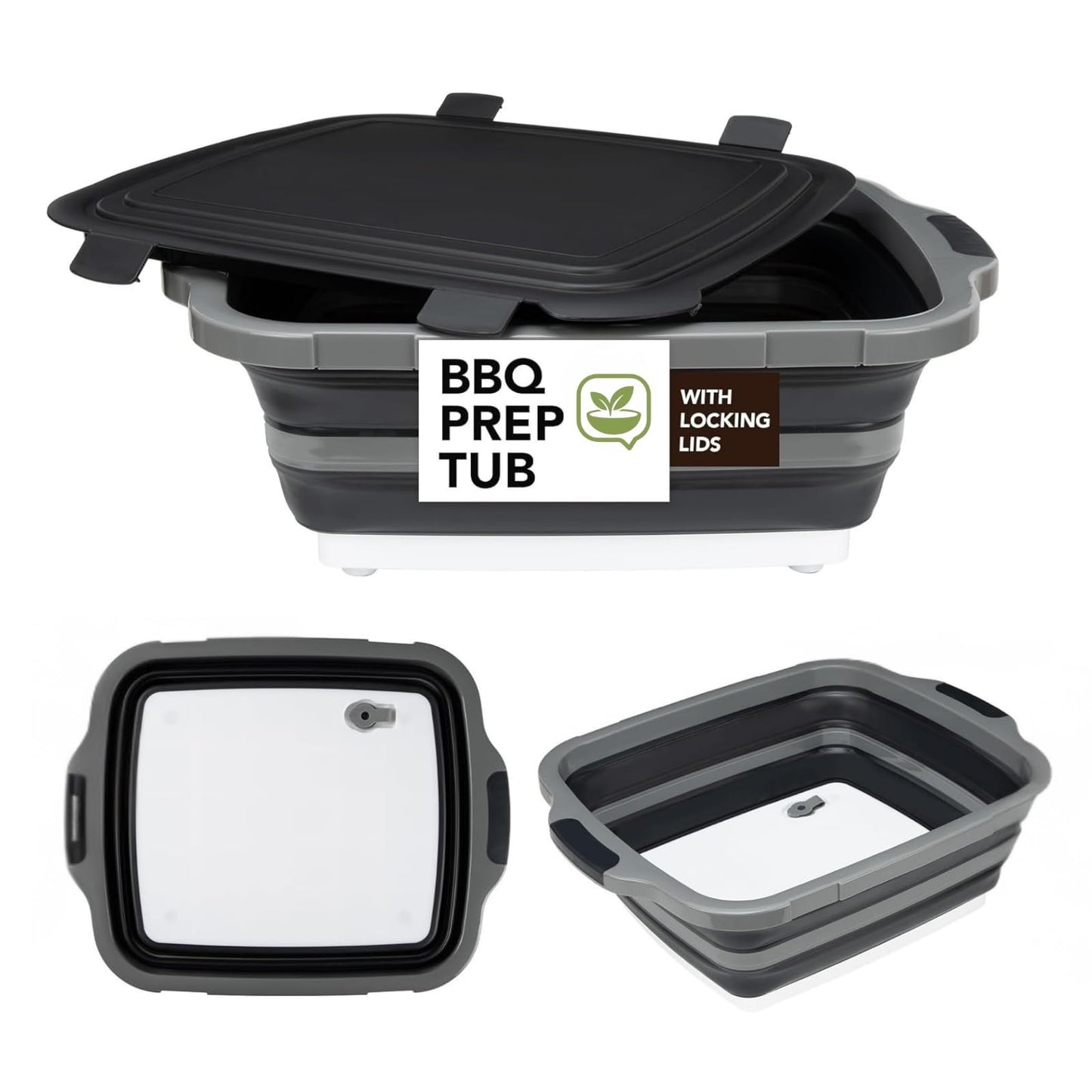 Verdvoca 2 Pcs 30L & 1 Piece 16L Collapsible BBQ Prep Tubs with Lids for Fruit Prep & Washing, Meal Marinating and Food Storage