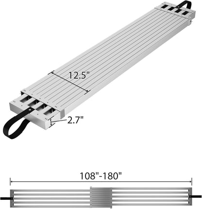 9-15ft Telescoping Work Plank, Aluminum Adjustable Scaffold Platform with Skid-Proof Surface, Ladder Accessory, 440 lbs Capacity, Extension Plank for Safe Work