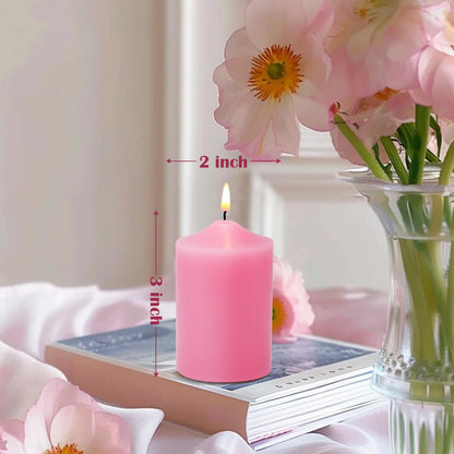 12 Pack 2x3 Inch Pink Pillar Candles, Unscented Column Candles for Home Restaurants Spa Church Weddings, Smokeless Dripless and Clean Burning Emergency Candle