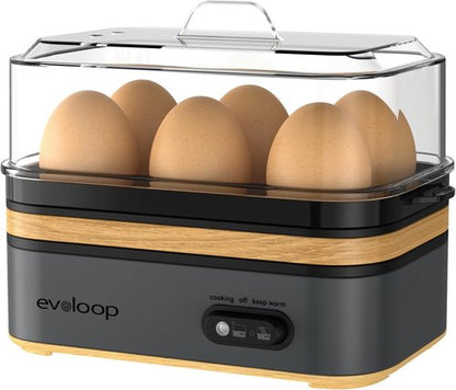 Evoloop Electric Egg Cooker - Rapid 6 Egg Capacity for Soft, Medium, Hard Boiled & Omelets | BPA Free, Auto Shut-Off