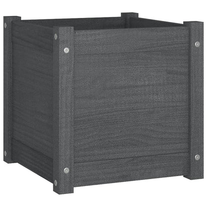 Xolmizyn Grey Square Wooden Planter Box for Garden, 15.7 inch Solid Pinewood Flower Pot with Drainage for Patio, Terrace, and Outdoor Decor
