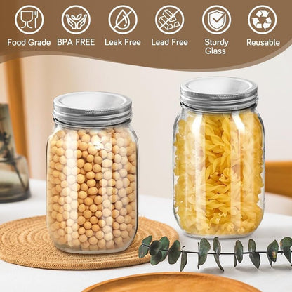 Apidgrowth Regular Mouth Mason Jar with Lids,16oz Glass Canning Jar for Canning, Drinking, Storing Food, Decorating,Holding Parties,Christmas gift(2 Pack)