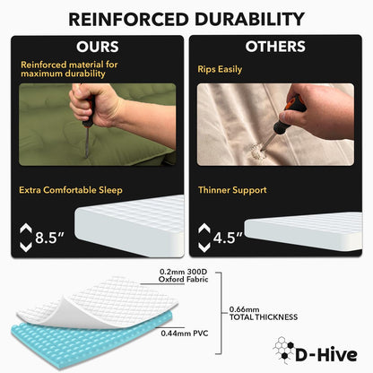 D-Hive Unbeatable Durability SUV Air Mattress for Car Camping, Durable Extra Thick 300D Oxford Fabric, Quick Easy Set-Up w/Electric Pump, Car Bed Mattress, Forrest Green