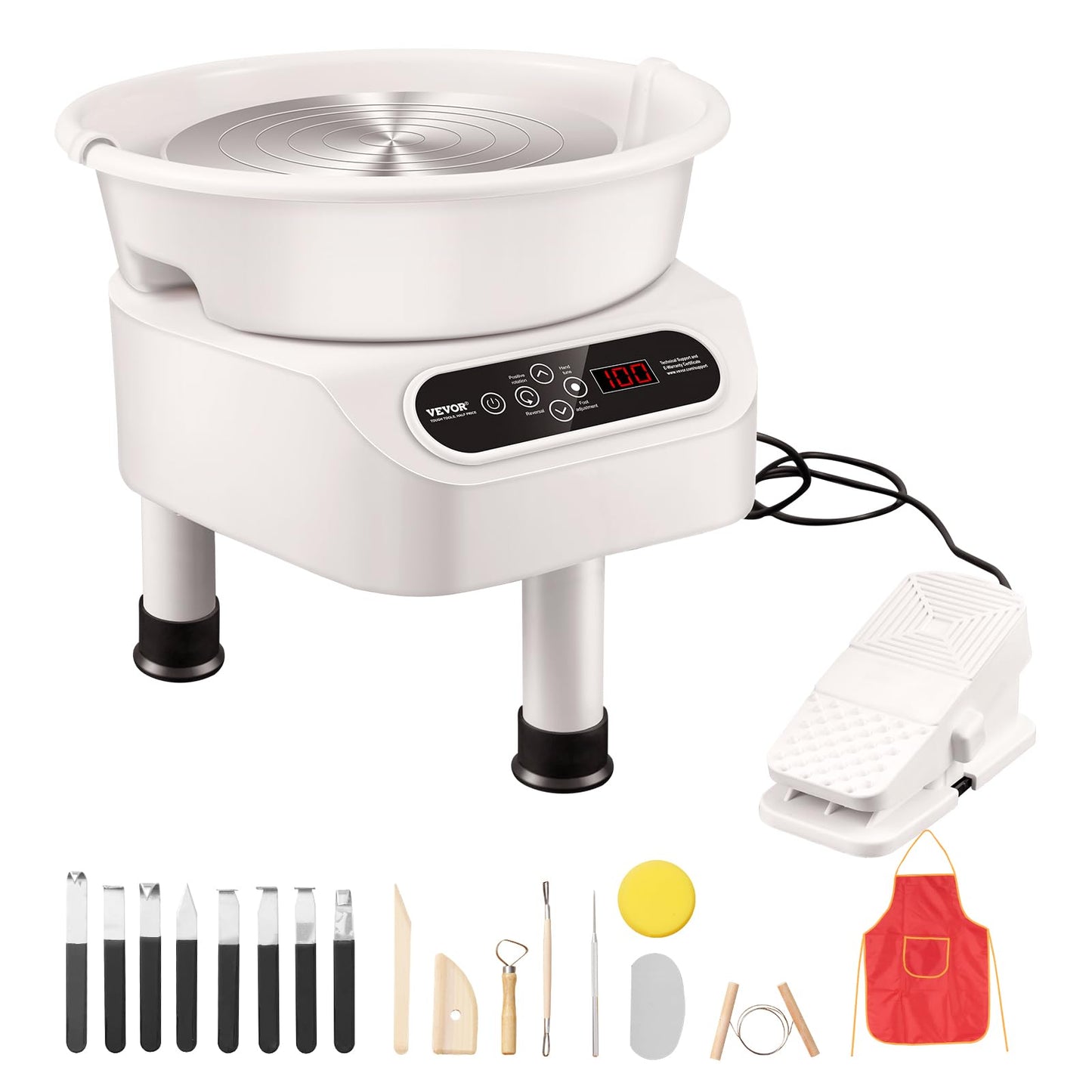 VEVOR Pottery Wheel Direct Drive 350W, 10 inch Ceramic Forming Machine with LCD Touch Screen Foot Pedal 50-300RPM Adjustable Speed, 18PCS Accessory Tools Kit for Adults Beginners, Craft Gift, White