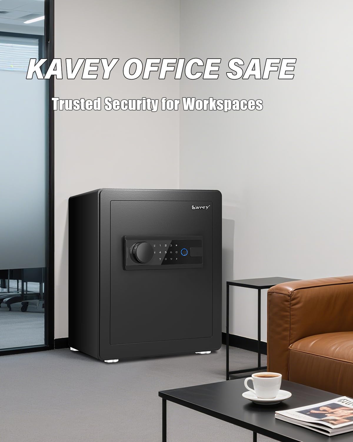 Kavey 2.0 Cubic Feet Biometric Safe Box with Fireproof Waterproof Bag, Fingerprint Home Security Safe with Touchscreen Keypad, Dual Alarm, Mute Mode, LED Light and 2 Adjustable Shelves for Home Office