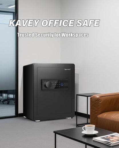 Kavey 2.0 Cubic Feet Biometric Safe Box with Fireproof Waterproof Bag, Fingerprint Home Security Safe with Touchscreen Keypad, Dual Alarm, Mute Mode, LED Light and 2 Adjustable Shelves for Home Office