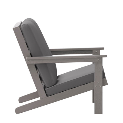 Flash Furniture Charlestown Adirondack Style Deep Seat Patio Loveseat with Cushions - Gray Poly Resin Frame - Gray All-Weather Cushions - Indoor/Outdoor