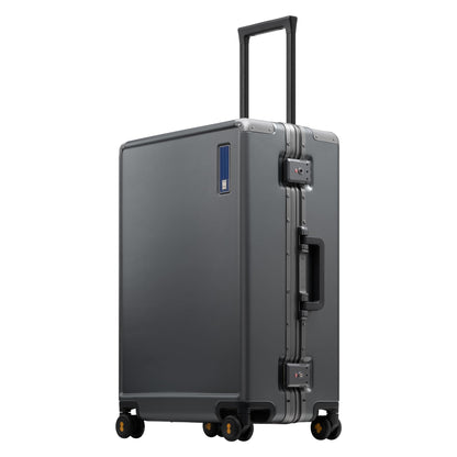 LEVEL8 Zipperless Checked Luggage with Aluminum Frame, Upgraded Medium Hardside Suitcase with Spinner Wheels, Metal Travel Luggage with Double Tsa Locks, 24 Inch, Grey