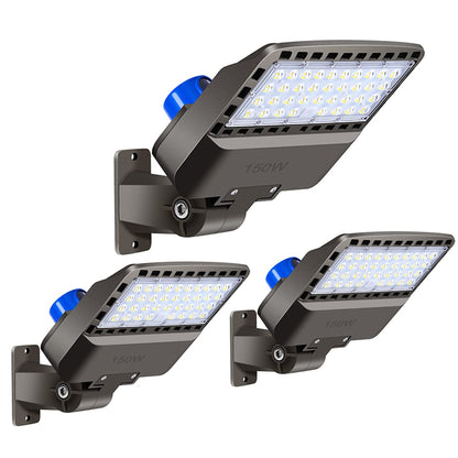 Juyace 3 Pack 150W LED Parking Lot Light Dusk to Dawn, 21000LM Super Bright Shoe Box Street Lights, IP65 Waterproof Commercial Area Flood Lighting for Yard Barn Wall Mount, 110-277V, 5000K Daylight