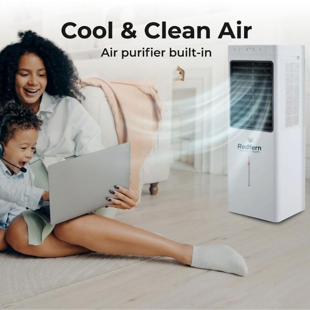 iQ Pure Breeze 14EX Extra Large Portable Evaporative Air Cooler with 4 Fan Speeds, 23 L Water Tank, Air Filtration & Wheels for Home, Living Room & Large Spaces