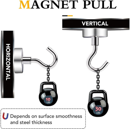 TRYMAG Magnetic Hooks - Heavy Duty 30Lbs Neodymium Magnet Hooks for Refrigerators & Workplaces | 25pcs