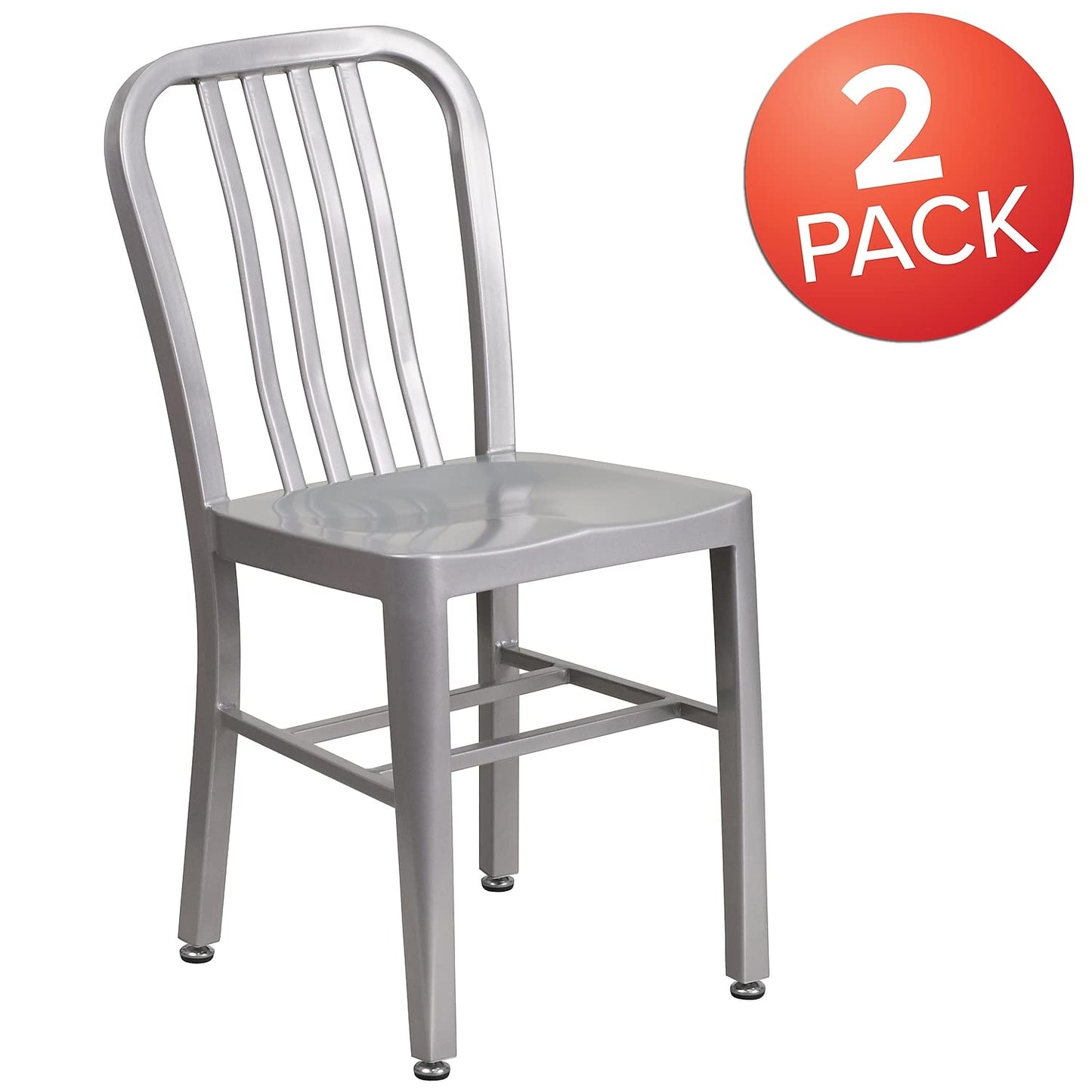 Flash Furniture Gael Indoor/Outdoor Modern Metal Dining Chairs, Commercial-Grade Galvanized Steel Restaurant Chairs, Set of 2, Silver