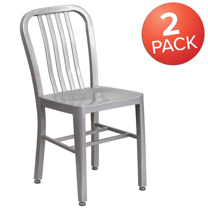 Flash Furniture Gael Indoor/Outdoor Modern Metal Dining Chairs, Commercial-Grade Galvanized Steel Restaurant Chairs, Set of 2, Silver