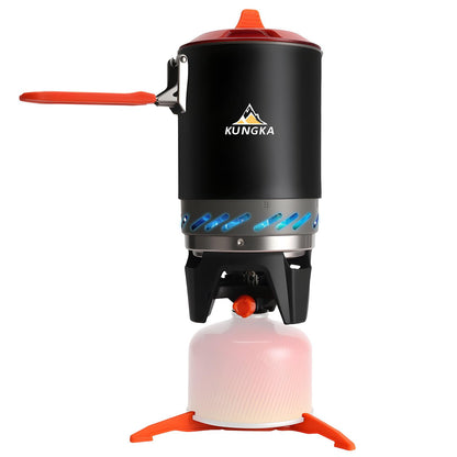 KUNGKA Backpacking Stove Cooking System –110-Second Fast Boil, 2.2KW 7507BTU, 6-in-1 Integrated 1L Pot Set, 630g Ultralight, Piezo Ignition, Detachable Pan Stand for Hiking,Camping, Cooking,Hunting