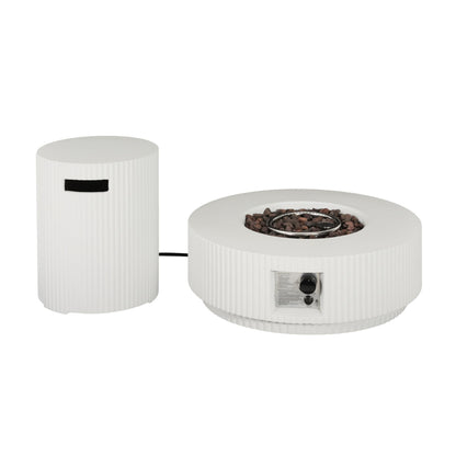 Christopher Knight Home Hearth Lightweight Concrete Tank Table, Outdoor Fire Pit and Tank Holder Set, 40000BTU Round Fire Pit, Concrete Propane Cover and Firepit, No Assembly Needed, White