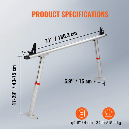 VEVOR Truck Rack with 8 Non-Drilling C-Clamps, 19-34in Adjustable Height Aluminum Ladder Rack for Truck, 800 lbs Capacity Heavy Duty Truck Bed Rack Two-Bar Set for Kayak, Surfboard, Lumber, Ladder
