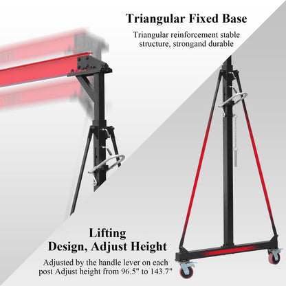 Gantry Crane, 2200 LBS Adjustable Gantry Crane, 1 Ton Shop Cranes Lift Hoist with 8-12 ft Adjustable Height for Warehouse & Factory