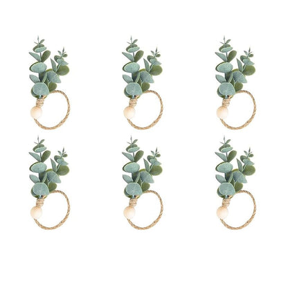 Defined Deco Napkin Rings Set of 6, Boho Green Leaf Napkin Rings for Spring Summer, Thanksgiving Christmas,