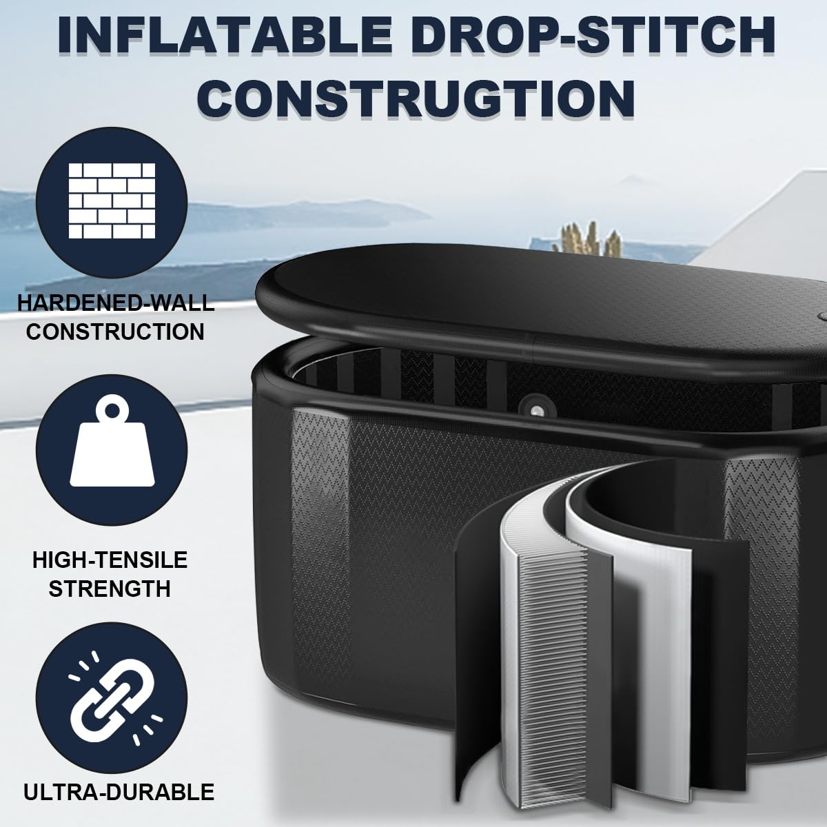 Inflatable Ice Bath Tub for Athletes Recovery Cold Plunge Tub with Lid, Water Chiller Compatible, Large XXL Cold Bath Tub for Cold Water Therapy