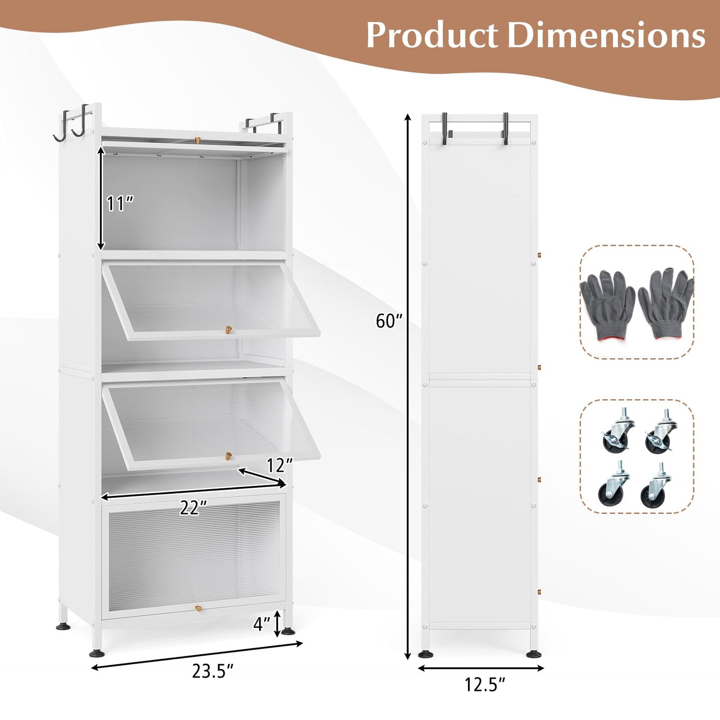 Giantex 5-Tier Kitchen Storage Cabinet, Mobile Microwave Stand with Flip-up PC Doors, Freestanding Kitchen Bakers Rack with 4 Rolling Casters, for Dining Room, Living Room and Study (White)