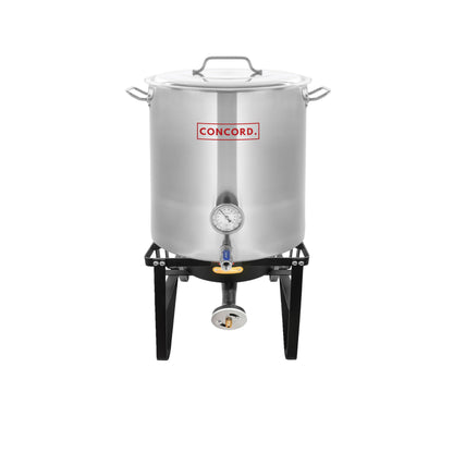 CONCORD Stainless Steel 60 QT Home Brew Kettle Stock Pot + Concord Deluxe Banjo Single Propane Burner, 200,000 BTU Portable Outdoor Stove