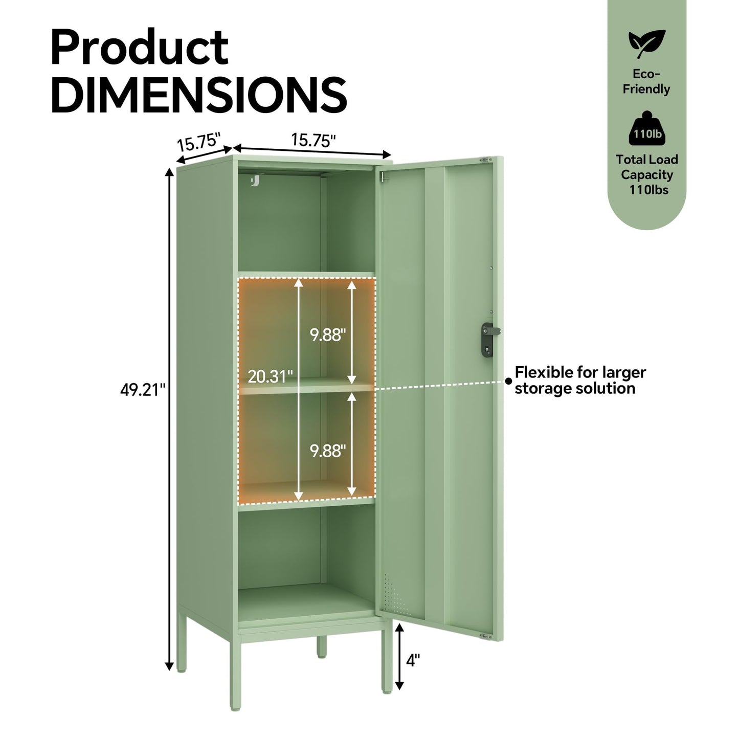 Steehoom Metal Locker Storage Cabinet Lockable 4 Tier File Cabinet Steel Bathroom Cabinet Changing Room Locker for Home, Office, School, Gym, Garage (Green, 15.75" D x 15.75" W x 49.21" H)