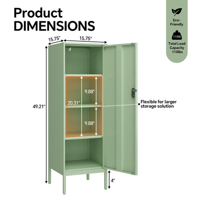 Steehoom Metal Locker Storage Cabinet Lockable 4 Tier File Cabinet Steel Bathroom Cabinet Changing Room Locker for Home, Office, School, Gym, Garage (Green, 15.75" D x 15.75" W x 49.21" H)