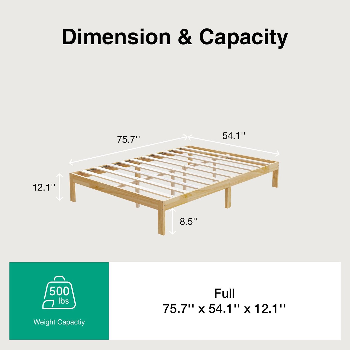 Novilla 12 Inch Wooden Full Size Bed Frame, Classic Solid Wood Platform Bed Frame Full Size, Sturdy Wood Slat Support, No Box Spring Needed, Easy Assembly, Pine