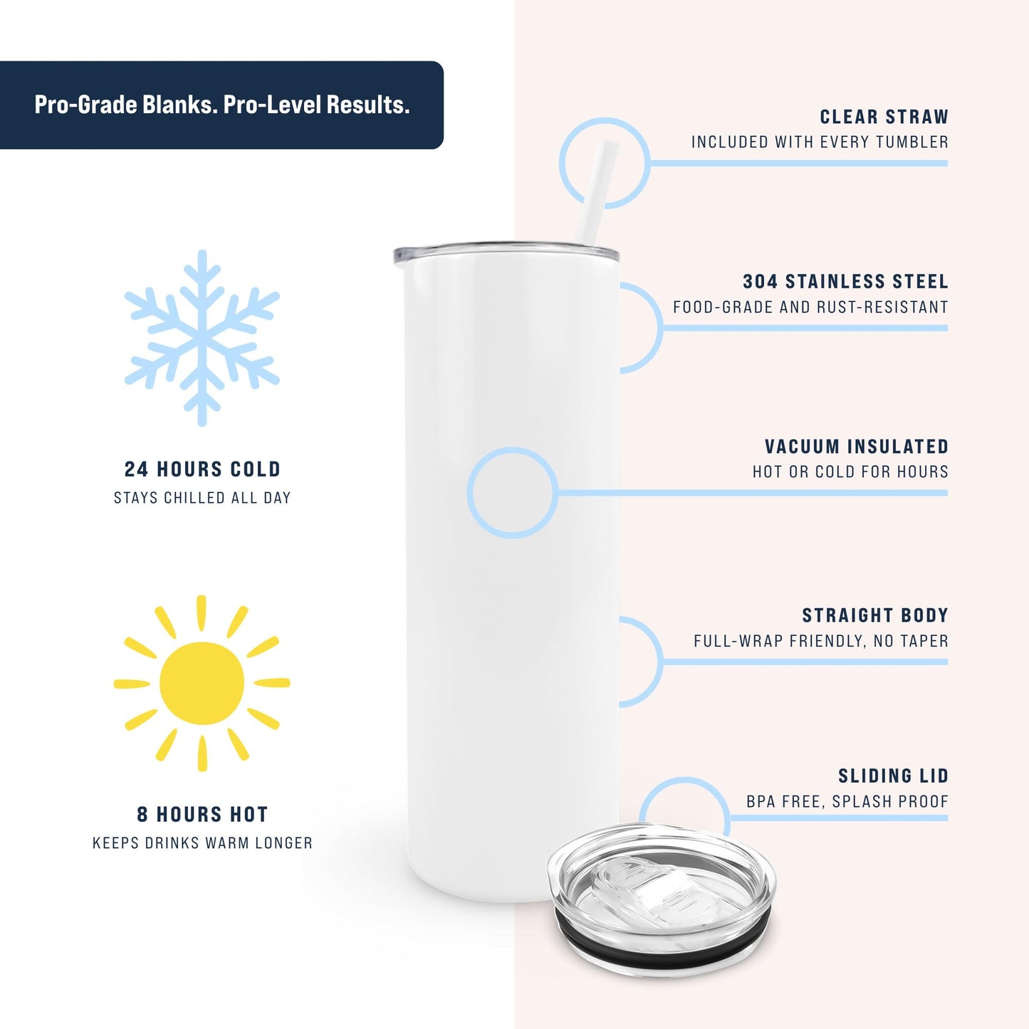 Hogg 30 oz Sublimation Tumbler (25 Units) - White, Sublimation Blanks, Bulk Tumblers with Lids and Straws, 30 oz Skinny, Blank Cups