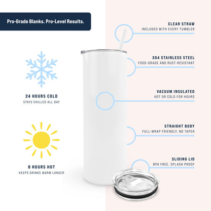 Hogg 30 oz Sublimation Tumbler (25 Units) - White, Sublimation Blanks, Bulk Tumblers with Lids and Straws, 30 oz Skinny, Blank Cups