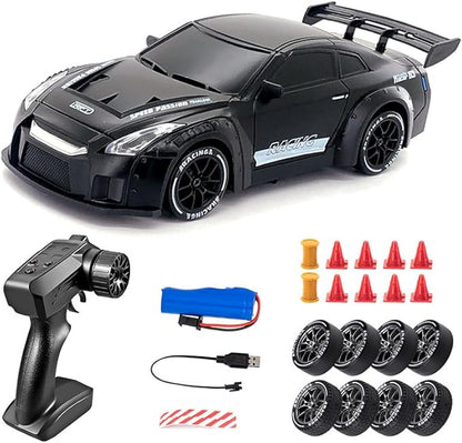 High Speed 1:24 4WD RC Drift Car with Proportional 2.4G Remote Control Dual Tire Configuration and LED Light Racing Vehicle Model for Adults Enthusiasts– Air Force Gray
